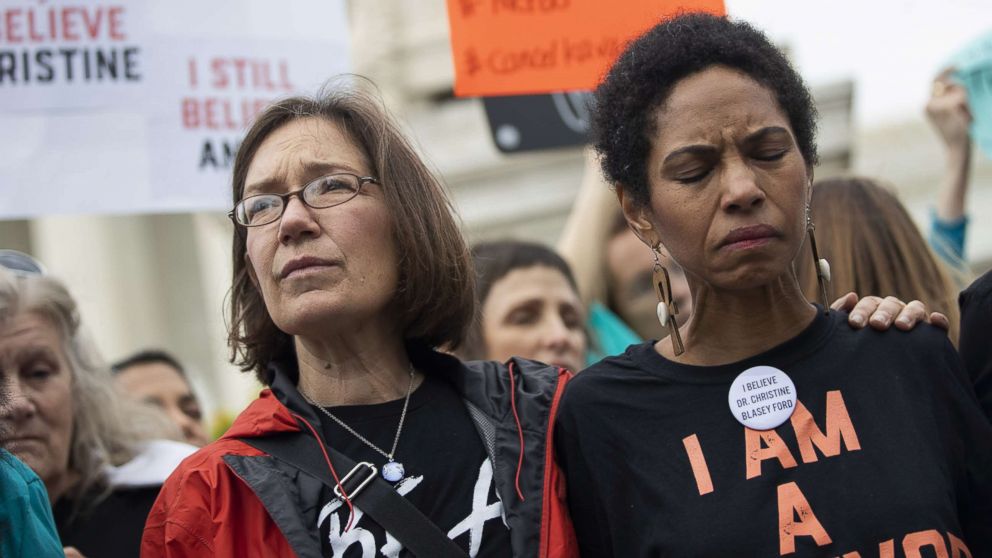 PHOTO: Protestors rally against Supreme Court nominee Judge Brett Kavanaugh outside the Supreme Court, Sept. 27, 2018 in Washington.