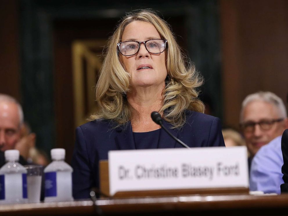 PHOTO: Christine Blasey Ford prepares to testify before the Senate Judiciary Committee in the Dirksen Senate Office Building on Capitol Hill, Sept. 27, 2018 in Washington.