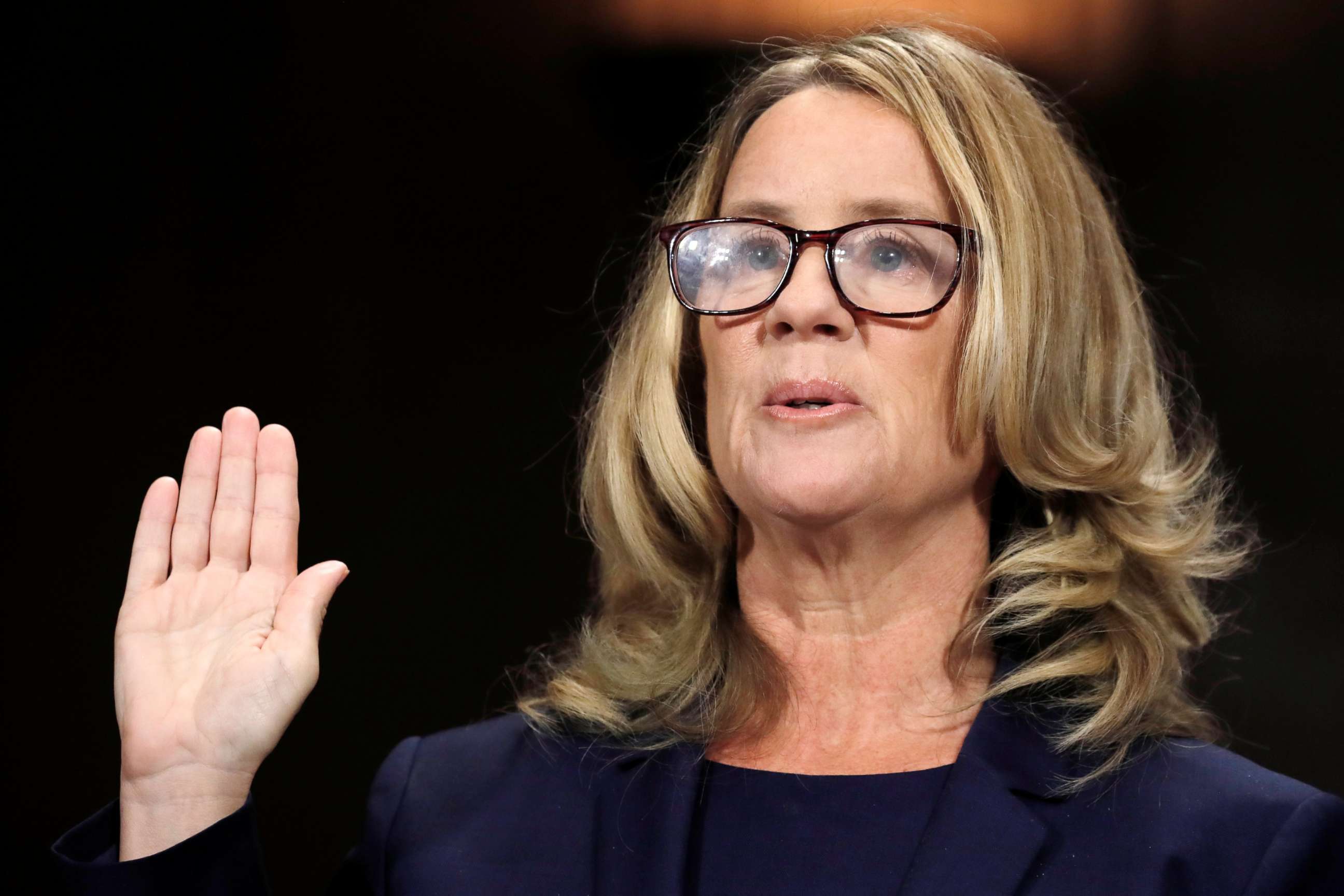 PHOTO: Professor Christine Blasey Ford is sworn in to testify before a Senate Judiciary Committee confirmation hearing for Kavanaugh on Capitol Hill in Washington, Sept. 27, 2018.