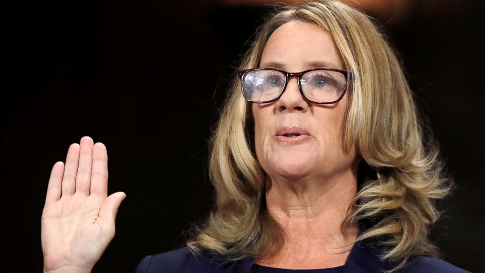 PHOTO: Professor Christine Blasey Ford is sworn in to testify before a Senate Judiciary Committee confirmation hearing for Kavanaugh on Capitol Hill in Washington, Sept. 27, 2018.