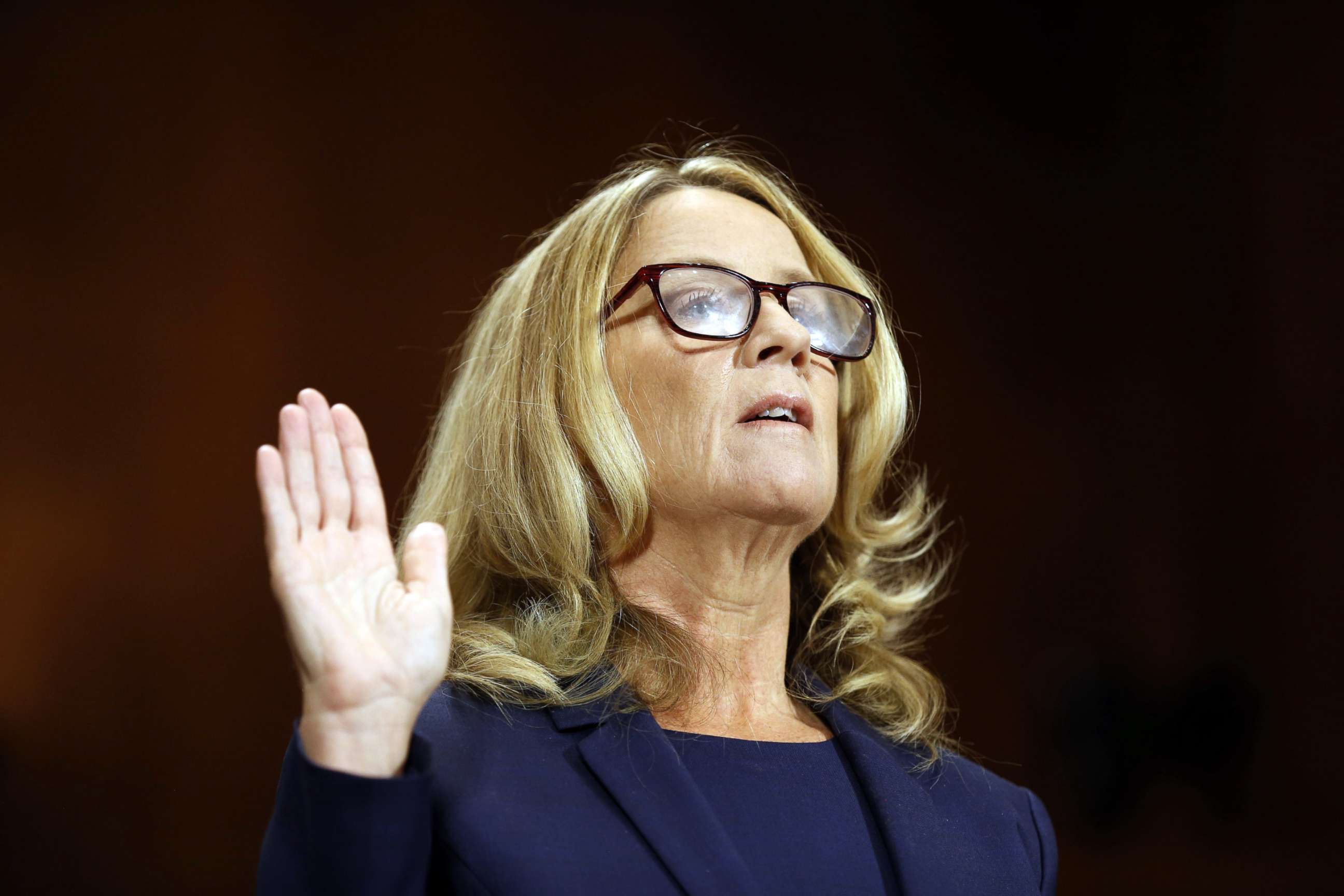 PHOTO: Professor Christine Blasey Ford is sworn in to testify before a Senate Judiciary Committee confirmation hearing for Kavanaugh on Capitol Hill, in Washington, Sept. 27, 2018.