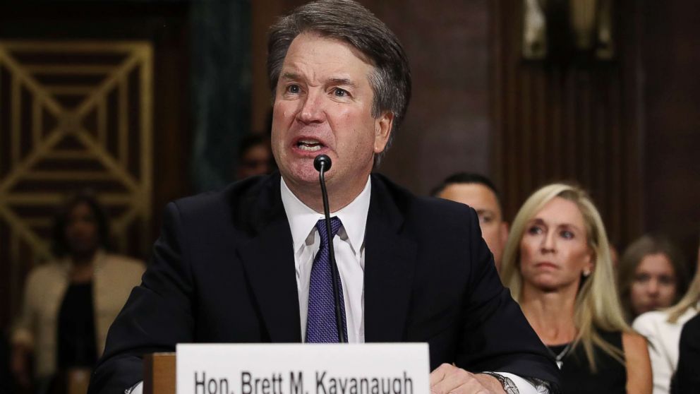 PHOTO: Judge Brett Kavanaugh testifies to the Senate Judiciary Committee during his Supreme Court confirmation hearing in the Dirksen Senate Office Building on Capitol Hill, Sept. 27, 2018 in Washington.