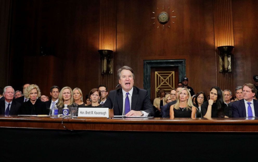 PHOTO: Supreme Court nominee Brett Kavanaugh testifies before a Senate Judiciary Committee confirmation hearing on Capitol Hill in Washington, Sept. 27, 2018.