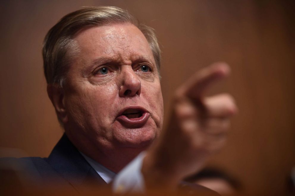 PHOTO: Senator Lindsey Graham addresses Supreme Court nominee Brett Kavanaugh as he testifies before the Senate Judiciary Committee on Capitol Hill in Washington, Sept. 27, 2018.