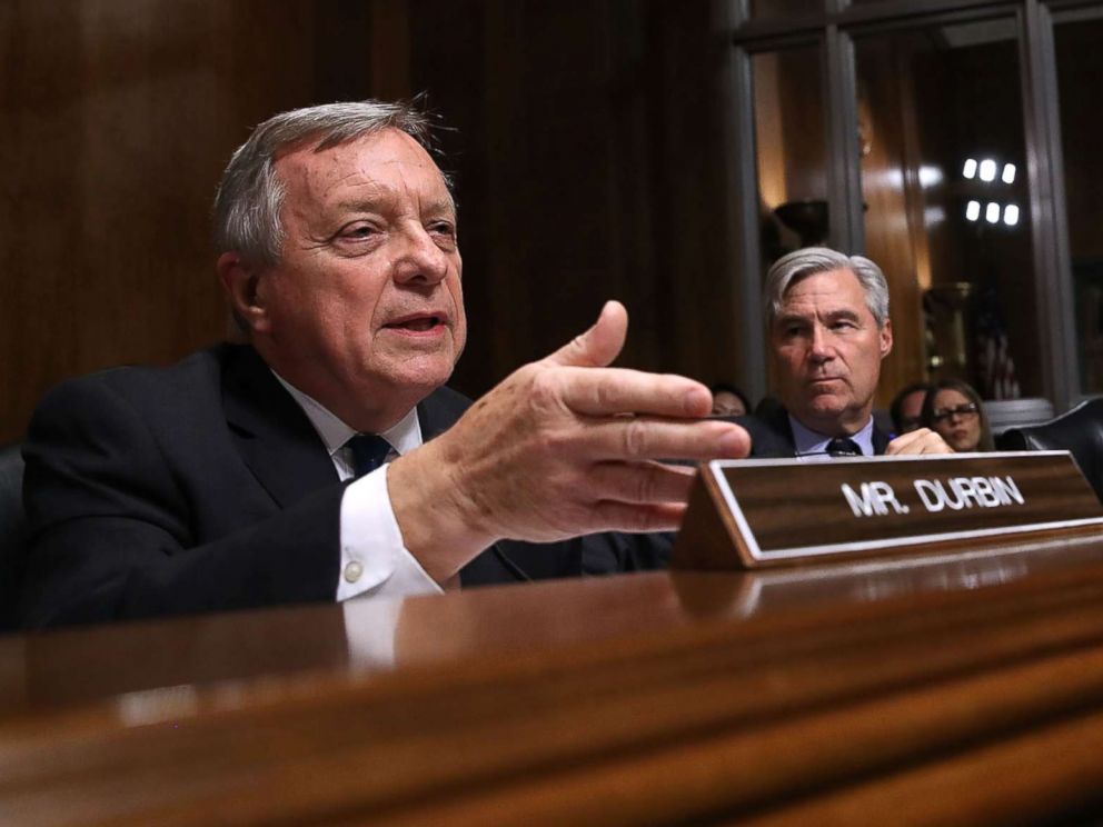PHOTO: Sen. Richard Durbin questions Judge Brett Kavanaugh during his Supreme Court confirmation hearing on Capitol Hill, Sept. 27, 2018 in Washington.