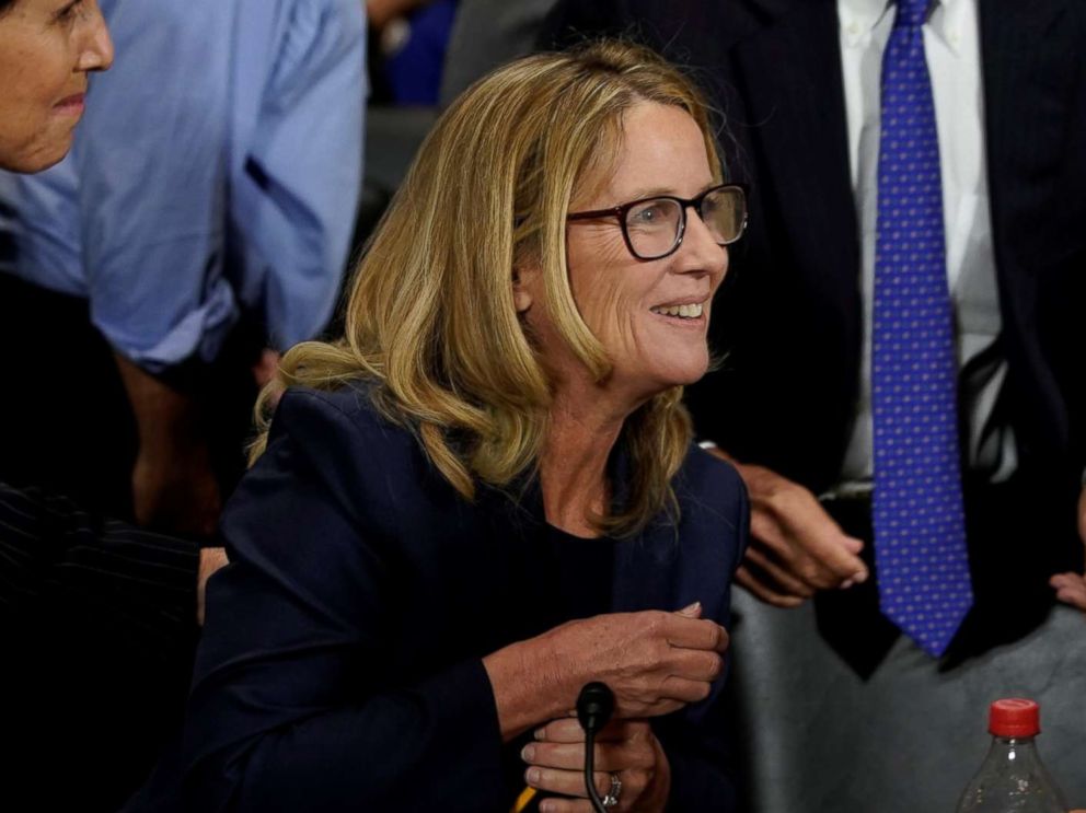 PHOTO: Christine Blasey Ford reacts near her attorney Debra Katz after she finished testifying before the Senate Judiciary Committee on Capitol Hill in Washington, Sept. 27, 2018.