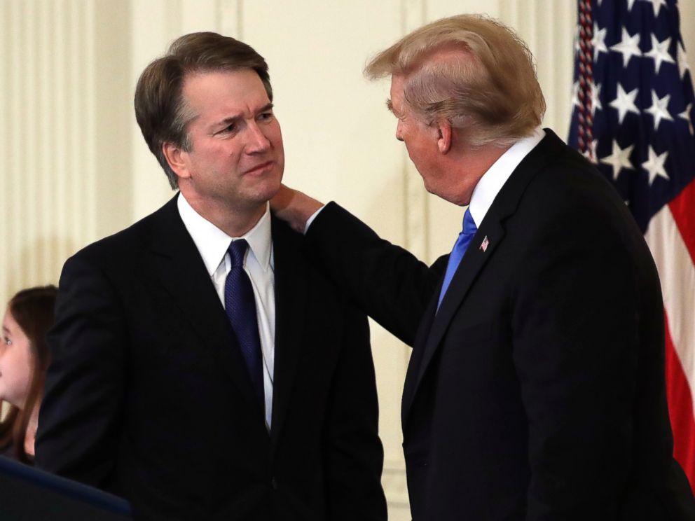   President Donald Trump announces that Brett Kavanaugh will be his Supreme Court candidate in the East Hall of the White House on Monday, July 9, 2018. 