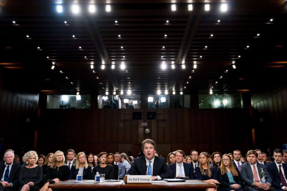 PHOTO: Supreme Court nominee Brett Kavanaugh, a federal appeals court judge, testifies before the Senate Judiciary Committee on Capitol Hill in Washington, Sept. 5, 2018, for the second day of his confirmation hearing.