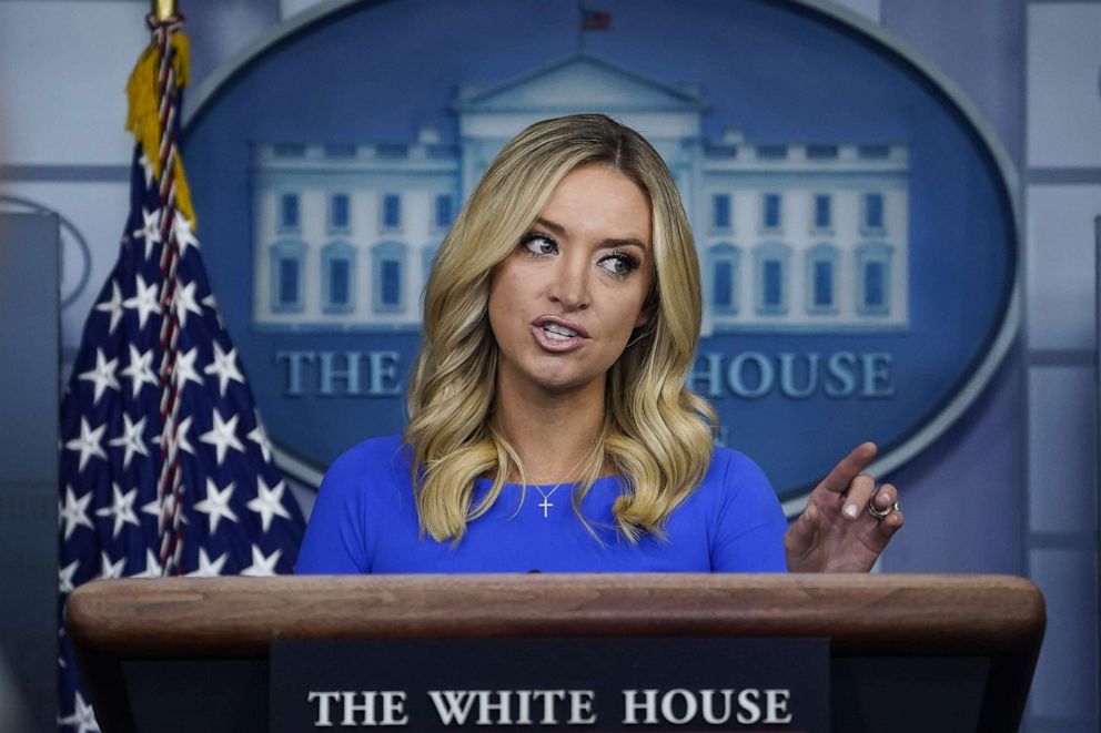 PHOTO: White House press secretary Kayleigh McEnany speaks during a press briefing at the White House on Oct. 1, 2020, in Washington, D.C.