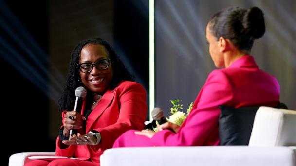 Ketanji Brown Jackson and Linsey Davis speak onstage at the 2025 ESSENCE Festival of Culture presented by Coca-Cola at Ernest N. Morial Convention Cente, July 5, 2025, in New Orleans.