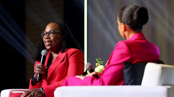 Ketanji Brown Jackson and Linsey Davis speak onstage at the 2025 ESSENCE Festival of Culture presented by Coca-Cola at Ernest N. Morial Convention Center, July 5, 2025, in New Orleans.