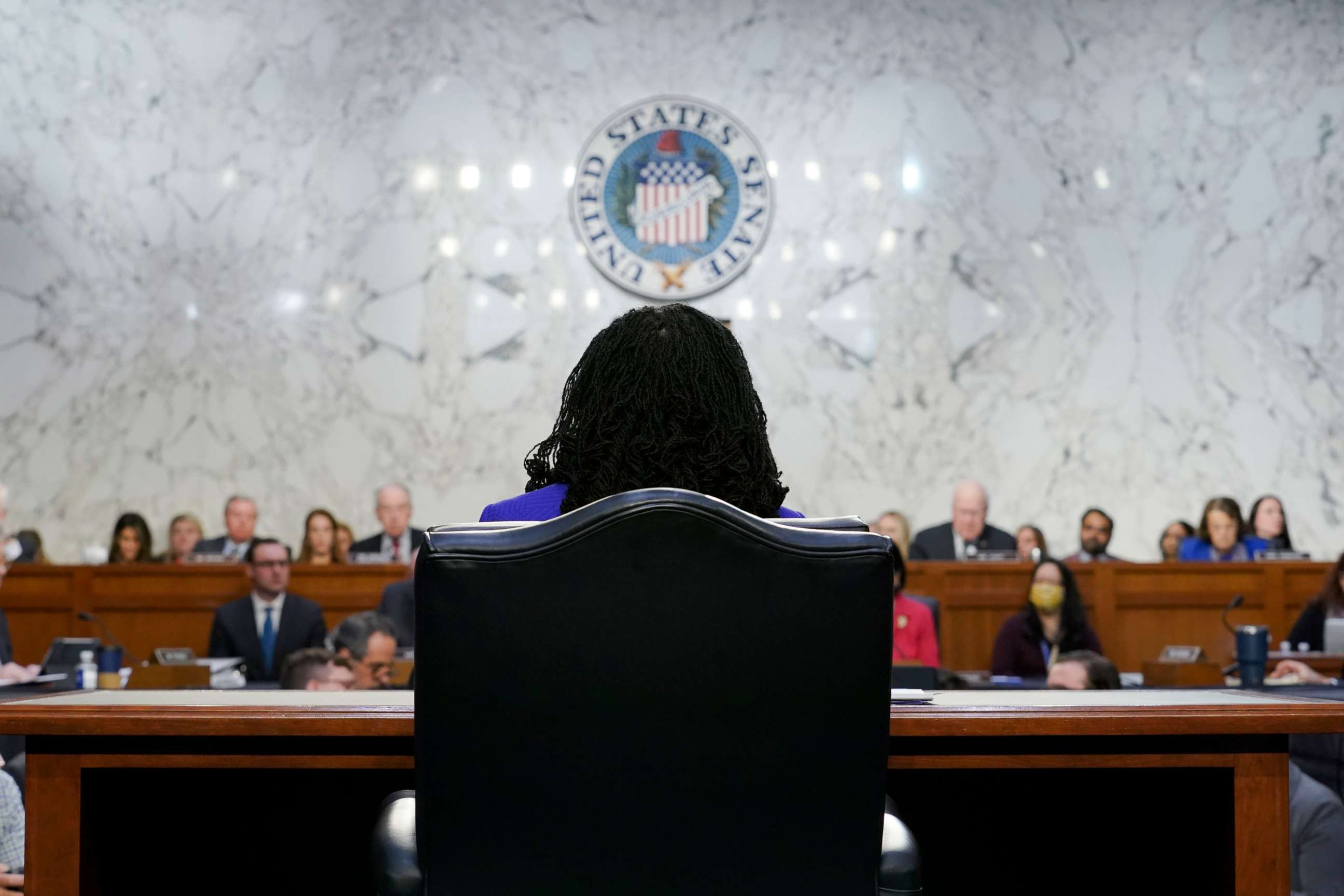 PHOTO: Supreme Court nominee Ketanji Brown Jackson is seated during her Senate Judiciary Committee confirmation hearing on Capitol Hill in Washington, March 21, 2022.