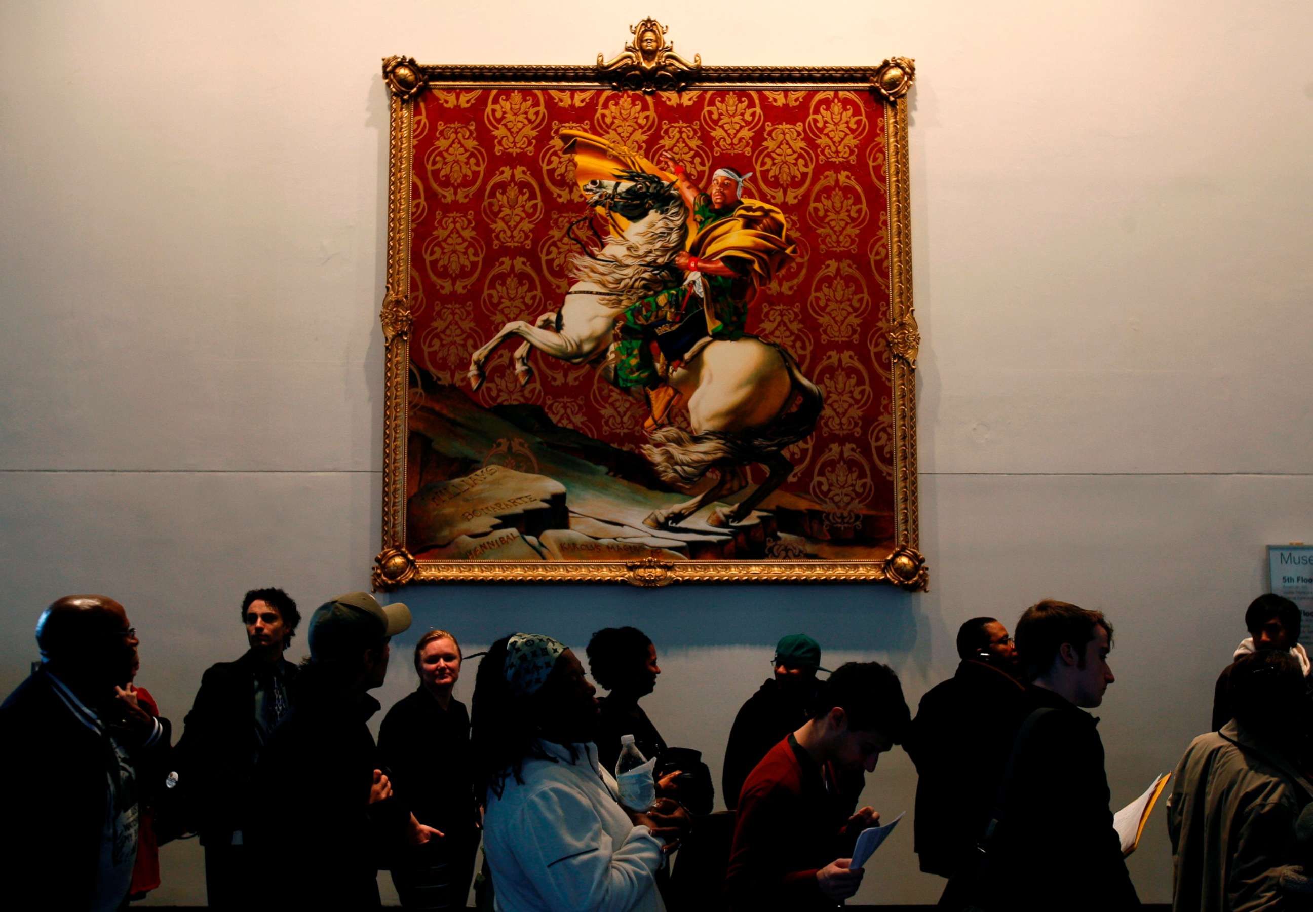 PHOTO: A long line of voters moves slowly past a painting by Kehinde Wiley at a polling site in the Brooklyn Museum of Art in New York, Nov. 4, 2008.