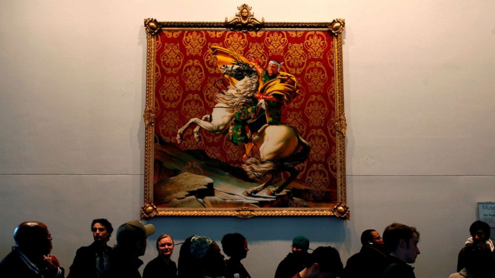 PHOTO: A long line of voters moves slowly past a painting by Kehinde Wiley at a polling site in the Brooklyn Museum of Art in New York, Nov. 4, 2008.