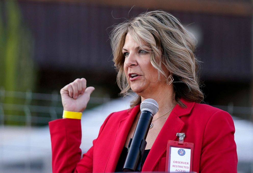 PHOTO: Dr. Kelli Ward, chair of the Arizona Republican Party, holds a press conference in Phoenix.
