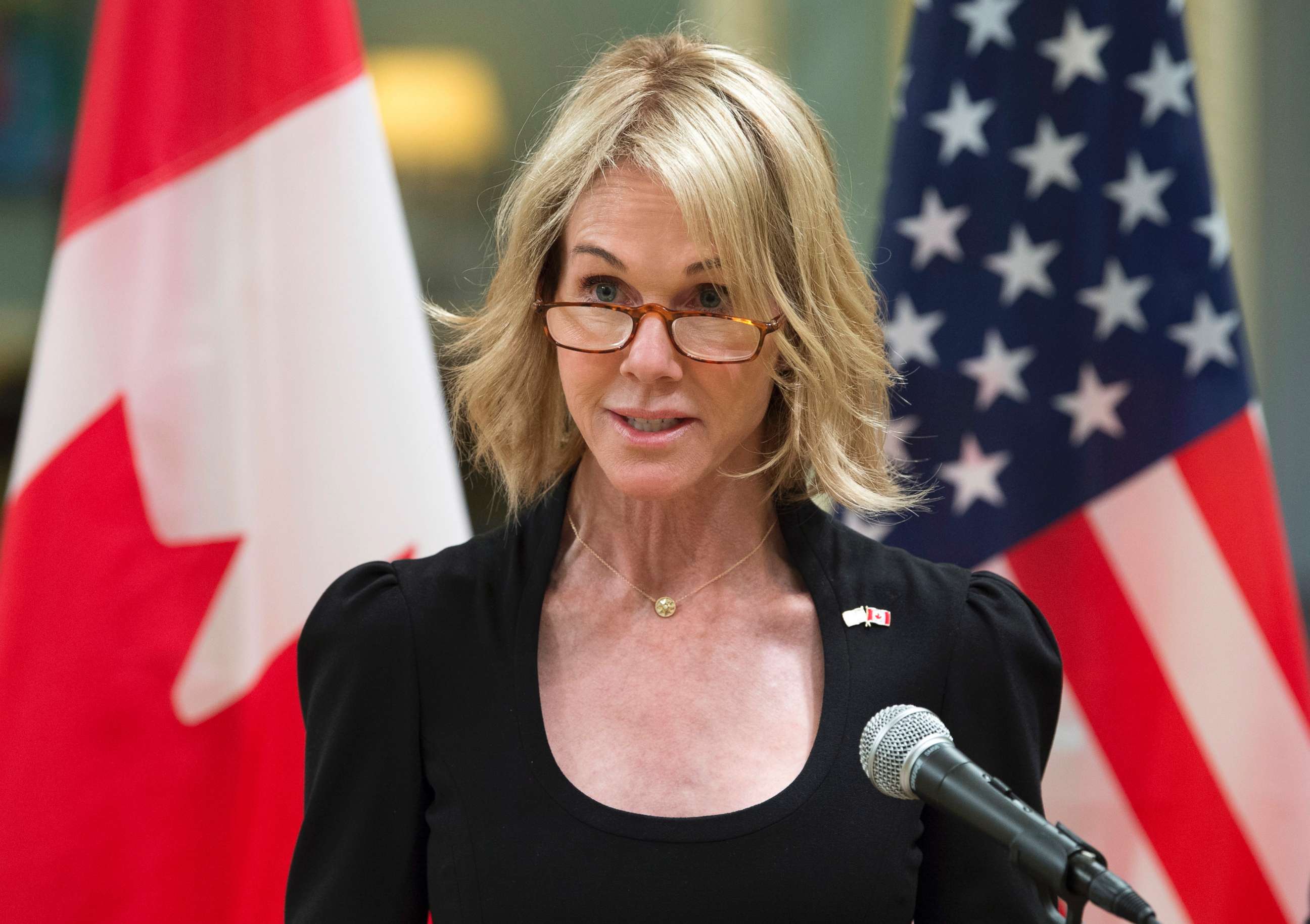 PHOTO: United States Ambassador Kelly Knight Craft delivers a brief statement after presenting her credentials during a ceremony at Rideau Hall, Oct. 23, 2017, in Ottawa.