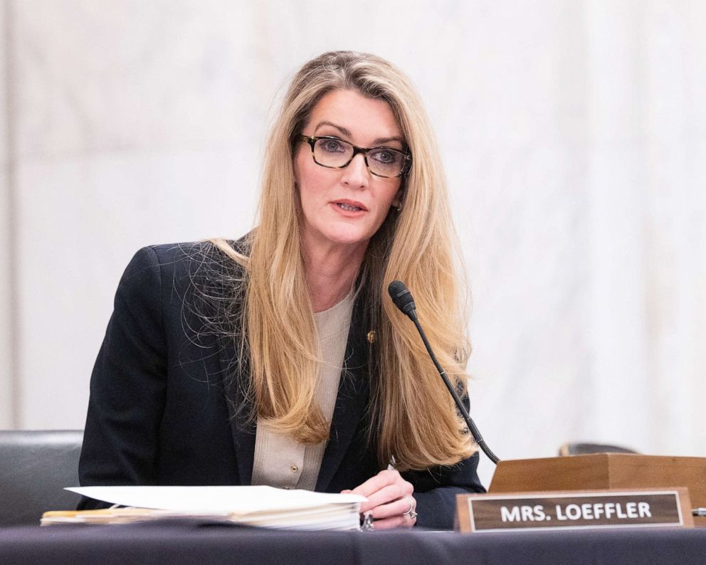 PHOTO: U.S. Senator Kelly Loeffler speaks at a Senate Committee meeting in Washington, Aug. 5, 2020.