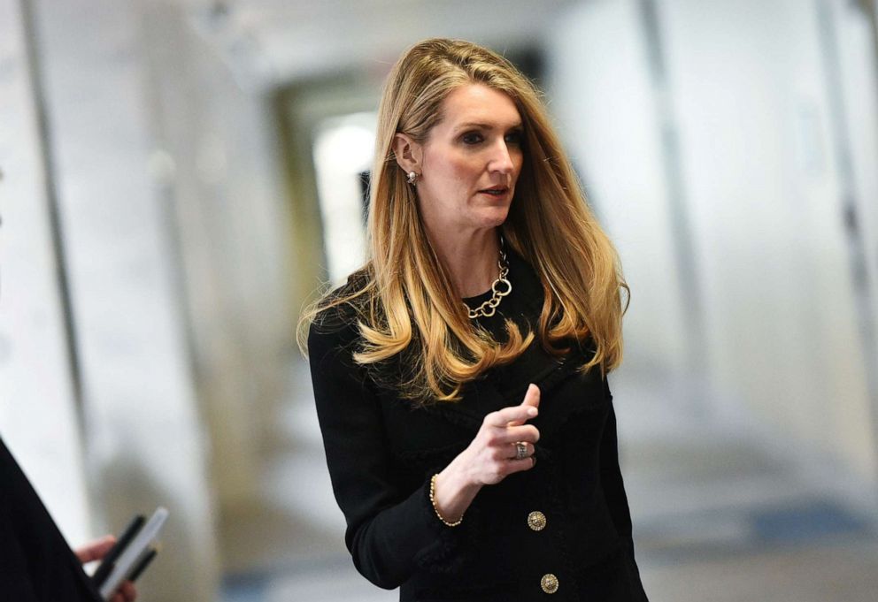 PHOTO: Sen. Kelly Loeffler arrives for the Republican policy luncheon at the Hart Senate Office Building in Washington, on March 19, 2020.