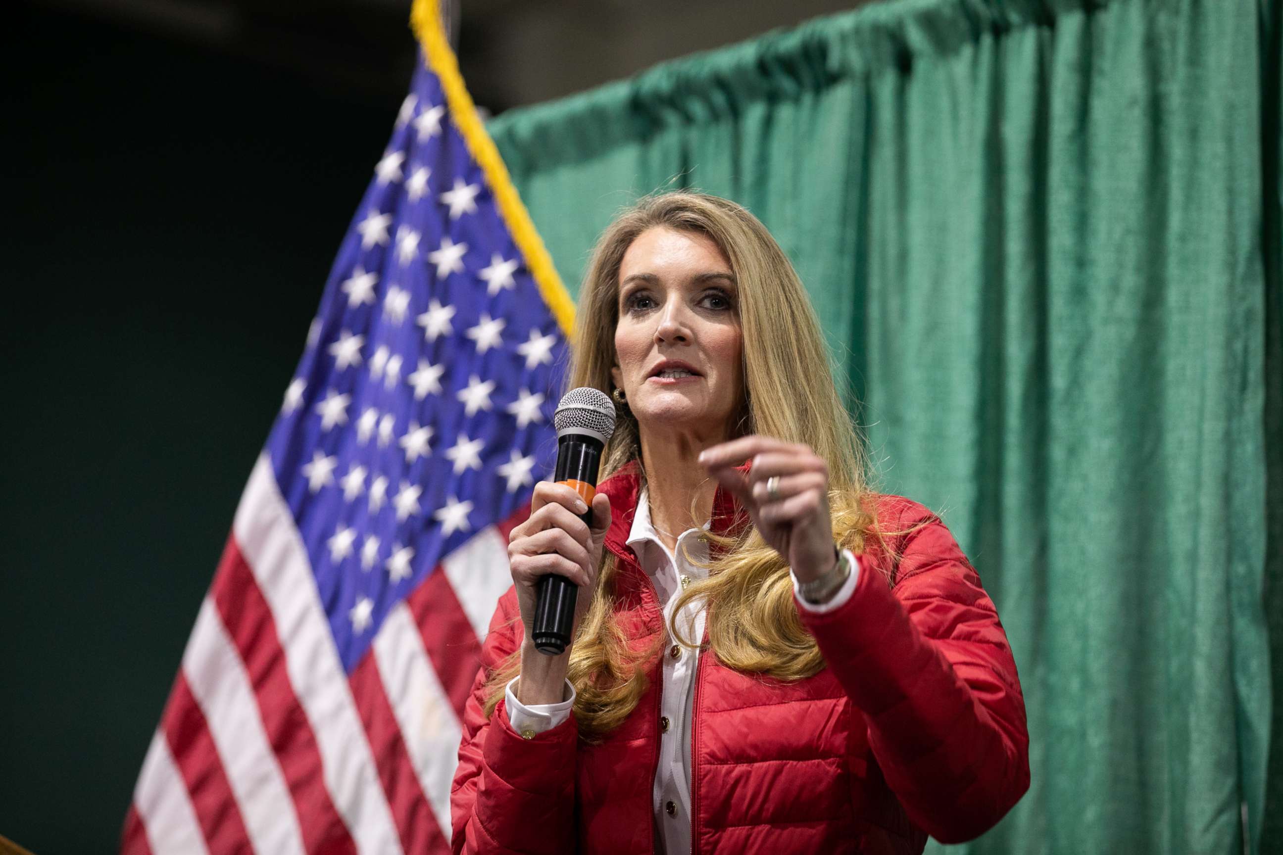 PHOTO: U.S. Sen. Kelly Loeffler, R-Ga., speaks to the crowd of supporters during a "Defend the Majority" rally at the Georgia National Fairgrounds and Agriculture Center on Nov. 19, 2020 in Perry, Ga.