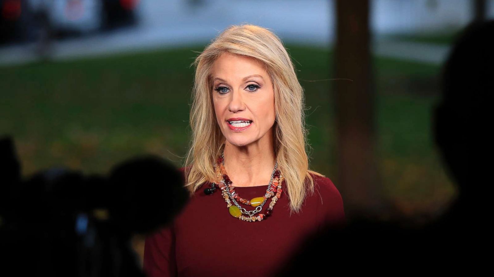 PHOTO: Counselor to President Donald Trump, Kellyanne Conway, is interviewed on television at the White House's North Lawn in Washington, Nov. 7, 2018.