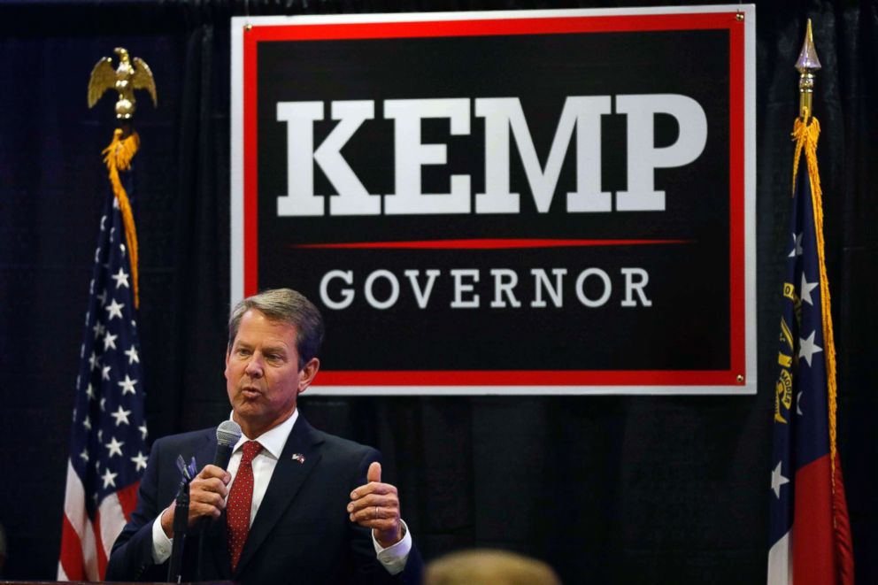 PHOTO: Brian Kemp, the Republican nominee for Georgia governor, speaks at a rally at the Classic Center in downtown Athens, Ga., Oct. 9, 2018.