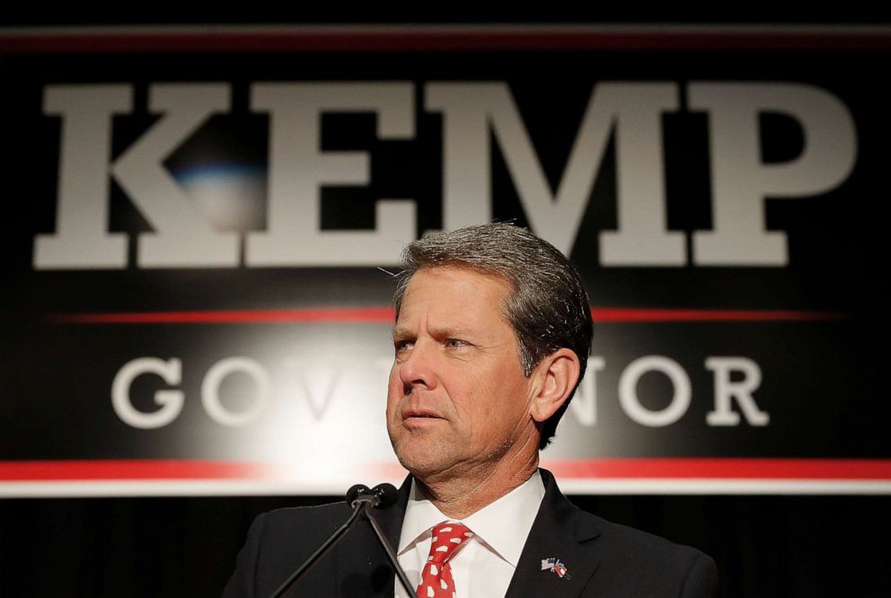 PHOTO: Republican gubernatorial candidate Brian Kemp attends the Election Night event on Nov. 6, 2018 in Athens, Ga.