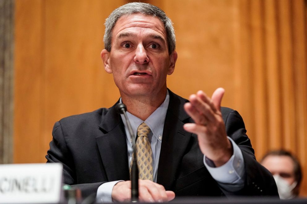 PHOTO: Department of Homeland Security acting Deputy Secretary Ken Cuccinelli testifies during a Senate Homeland Security and Governmental Affairs Committee hearing on "Threats to the Homeland" Thursday, Sept. 24, 2020 on Capitol Hill in Washington.