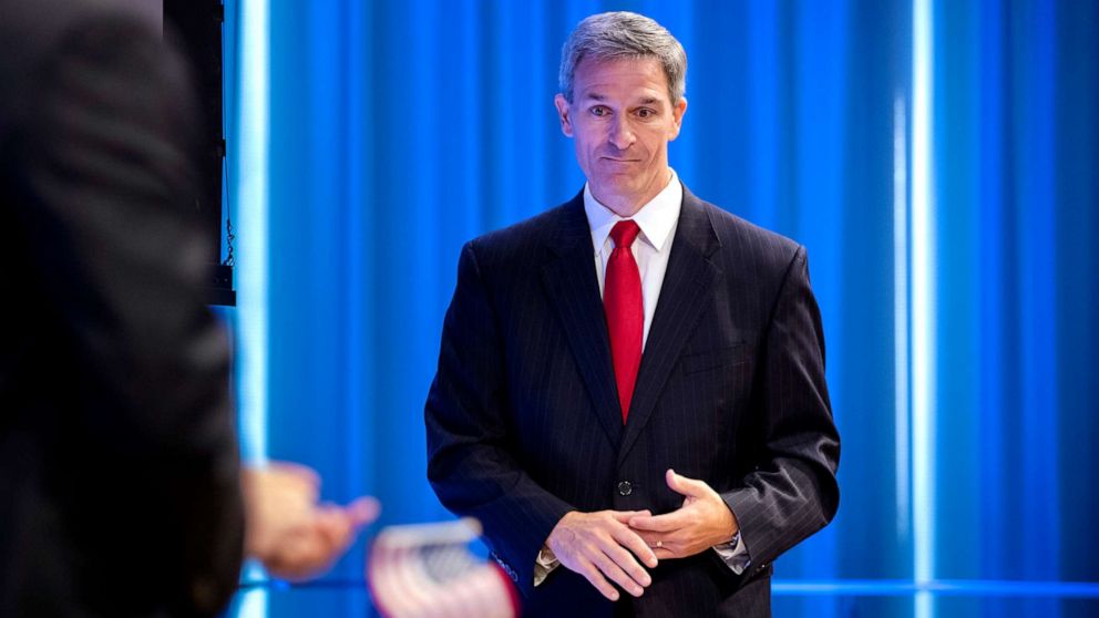 PHOTO:Acting Director of the U.S. Citizenship and Immigration Services (USCIS), Ken Cuccinelli leaves the lectern after speaking during a naturalization ceremony on July 2, 2019, in New York City. 