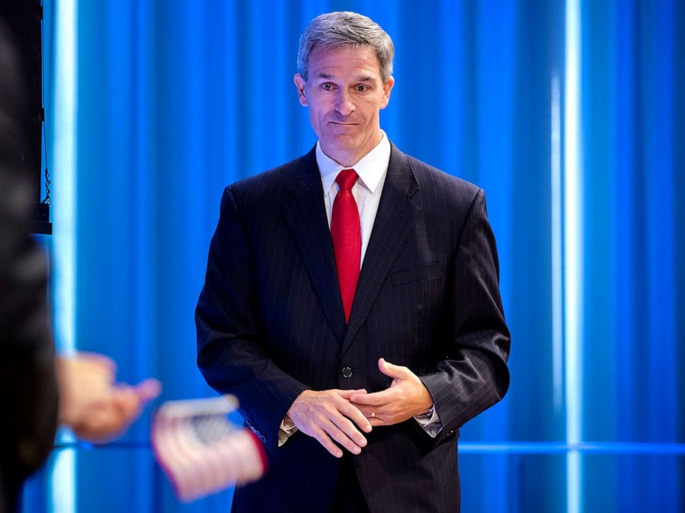 PHOTO:Acting Director of the U.S. Citizenship and Immigration Services (USCIS), Ken Cuccinelli leaves the lectern after speaking during a naturalization ceremony on July 2, 2019, in New York City.