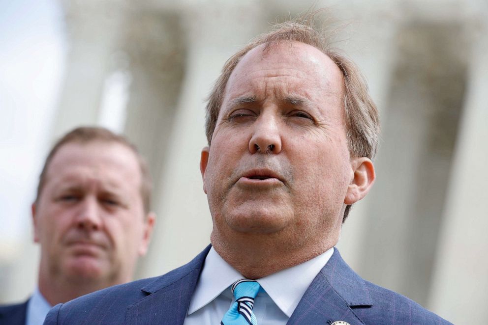 PHOTO: In this April 26, 2022 file photo, Texas Attorney General Ken Paxton speaks to reporters in Washington, DC