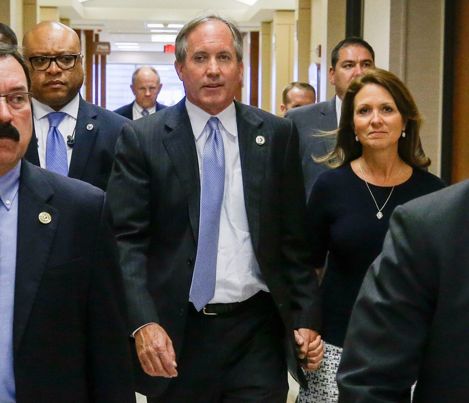 PHOTO: In this July 27, 2017, file photo, Republican Texas Attorney General Ken Paxton and his wife Angela Paxton, arrive for a hearing in the Harris County Criminal District Court in Houston, Texas.