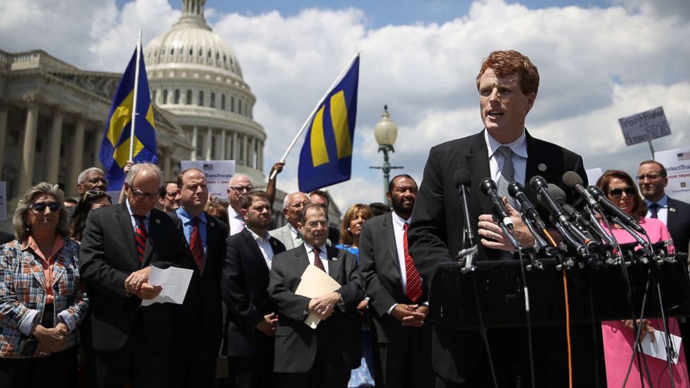 Rep. Joe Kennedy (D-MA) speaks during a press conference condemning the new ban on transgendered service members, July 26, 2017, in Washington, D.C.  