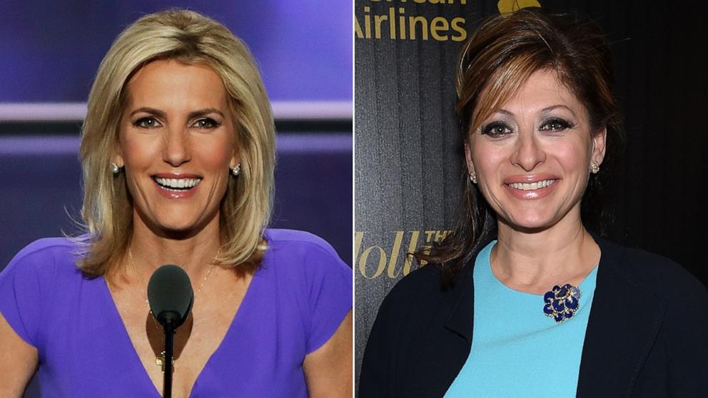 PHOTO: Laura Ingraham delivers a speech on the third day of the Republican National Convention, July 20, 2016, in Cleveland. Maria Bartiromo attends The Hollywood Reporter's 5th Annual 35 Most Powerful People in New York Media, April 6, 2016, in New York.