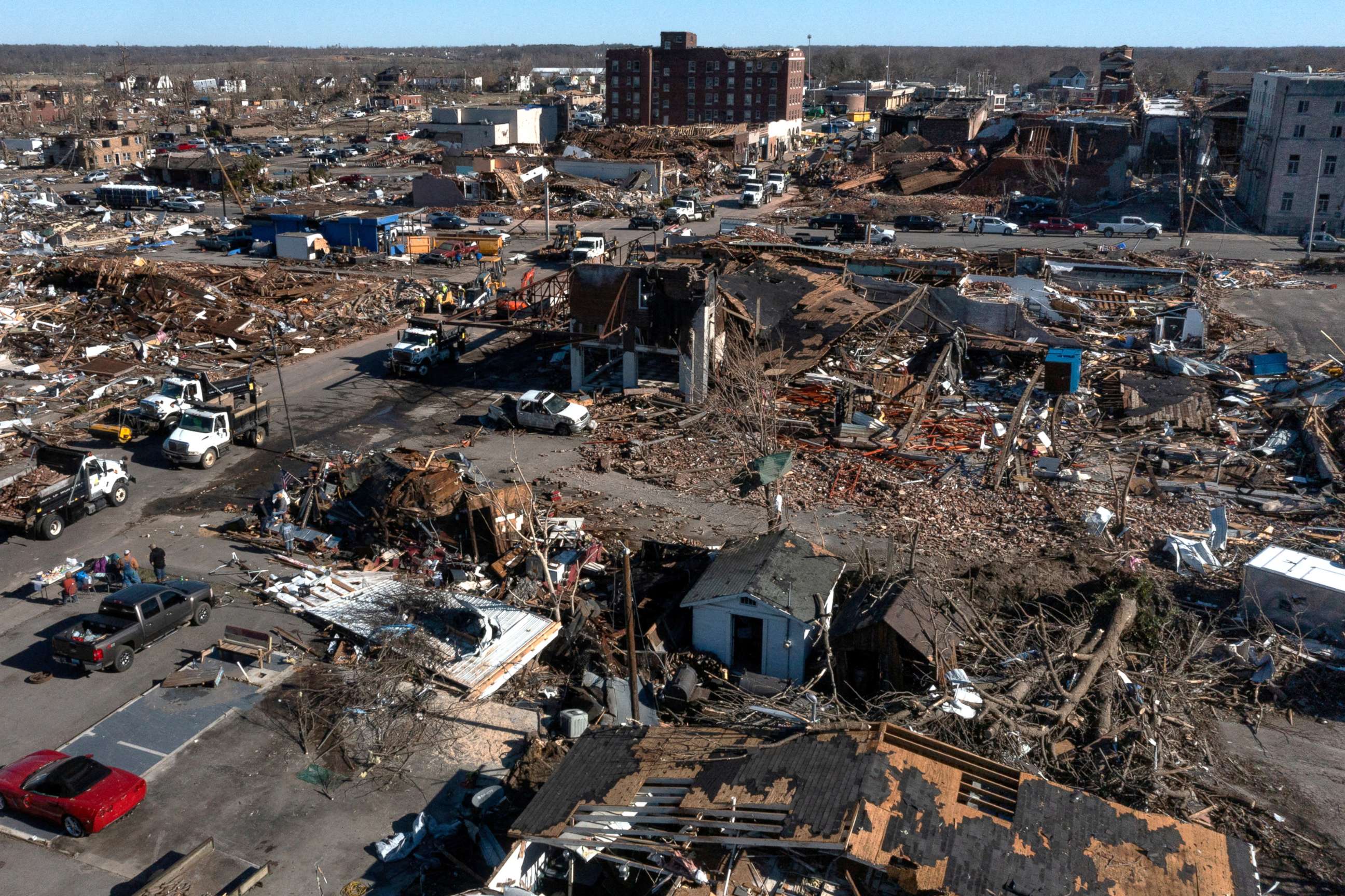 PHOTO: The aftermath of a tornado is seen in downtown Mayfield, Ky., Dec. 12, 2021.