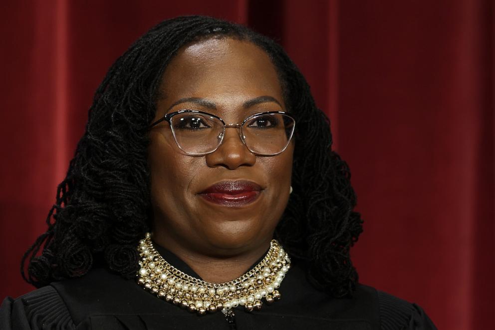 PHOTO: United States Supreme Court Associate Justice Ketanji Brown Jackson poses for an official portrait at the East Conference Room of the Supreme Court building on Oct. 7, 2022, in Washington.