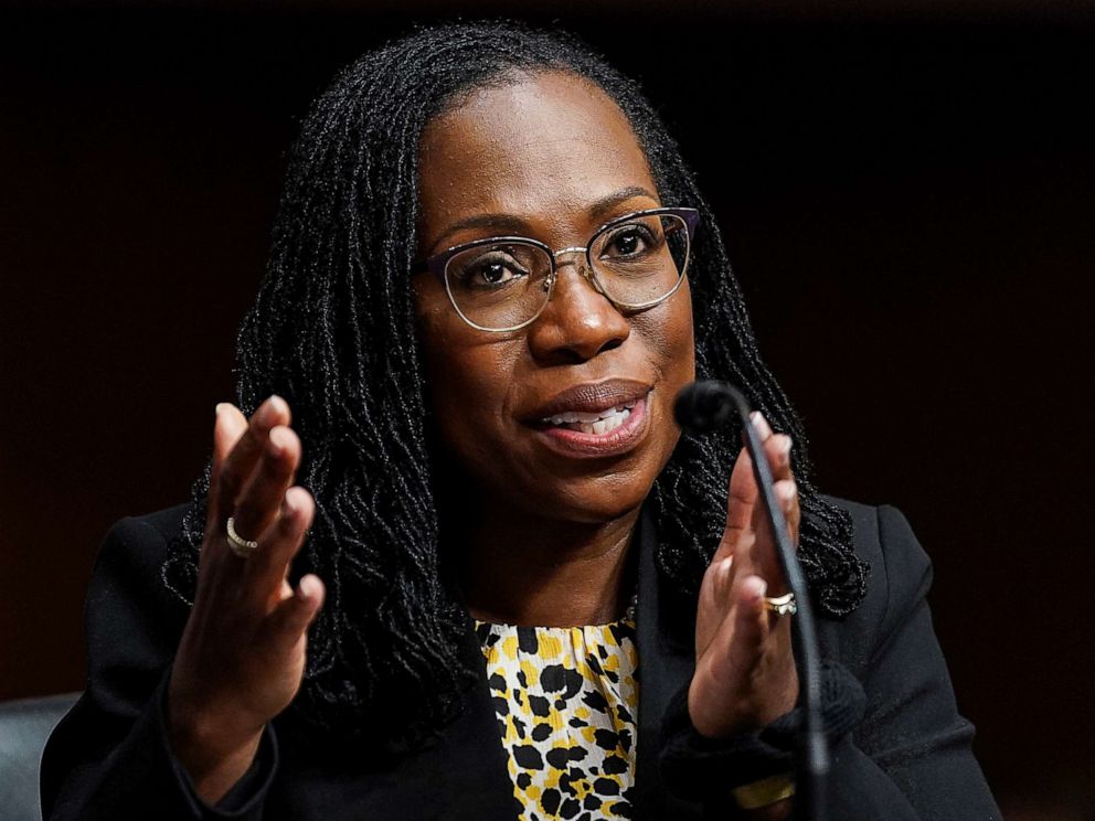 PHOTO: Ketanji Brown Jackson, nominated to be a U.S. Circuit Judge for the District of Columbia Circuit, testifies before a Senate Judiciary Committee hearing on pending judicial nominations on Capitol Hill, April 28, 2021, in Washington.