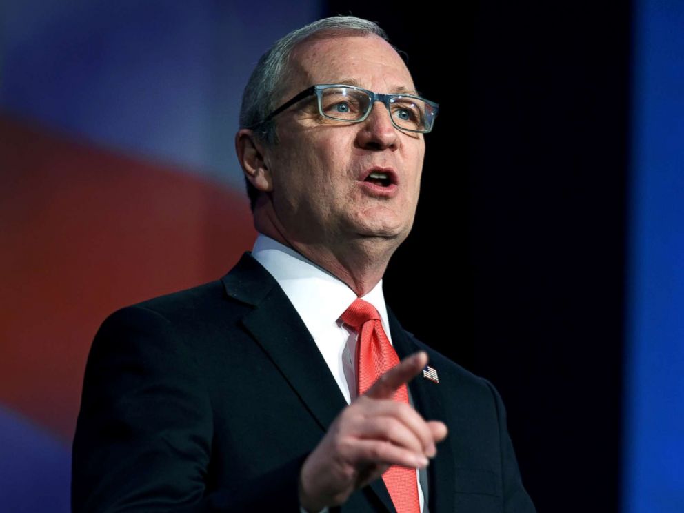 PHOTO: Representative Kevin Cramer speaks at the 2018 North Dakota Republican Party Convention in Grand Forks, N.D., April 7, 2018.
