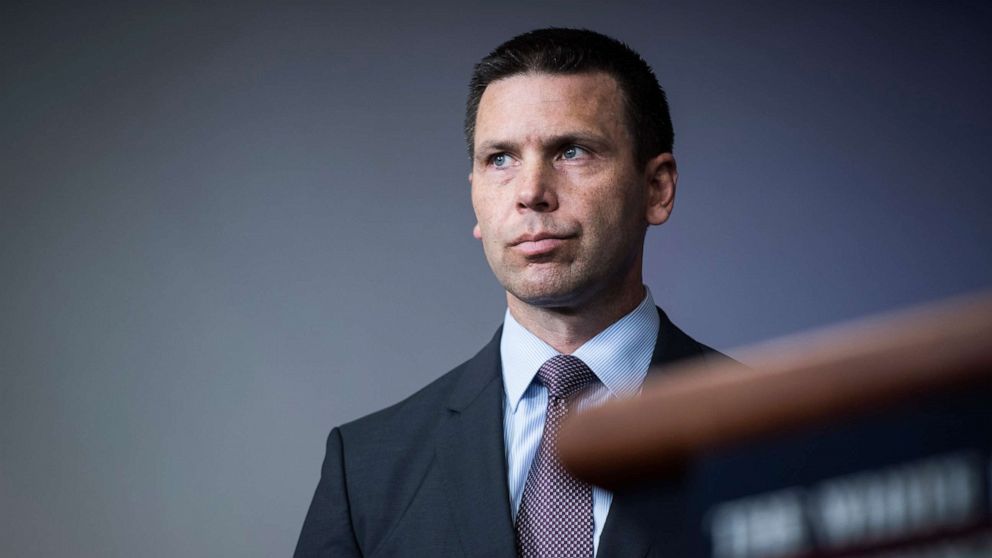 PHOTO: Kevin McAleenan listens, as Secretary of Homeland Security Kirstjen Nielsen speaks, during a news briefing at the White House, June 18, 2018, in Washington, DC.