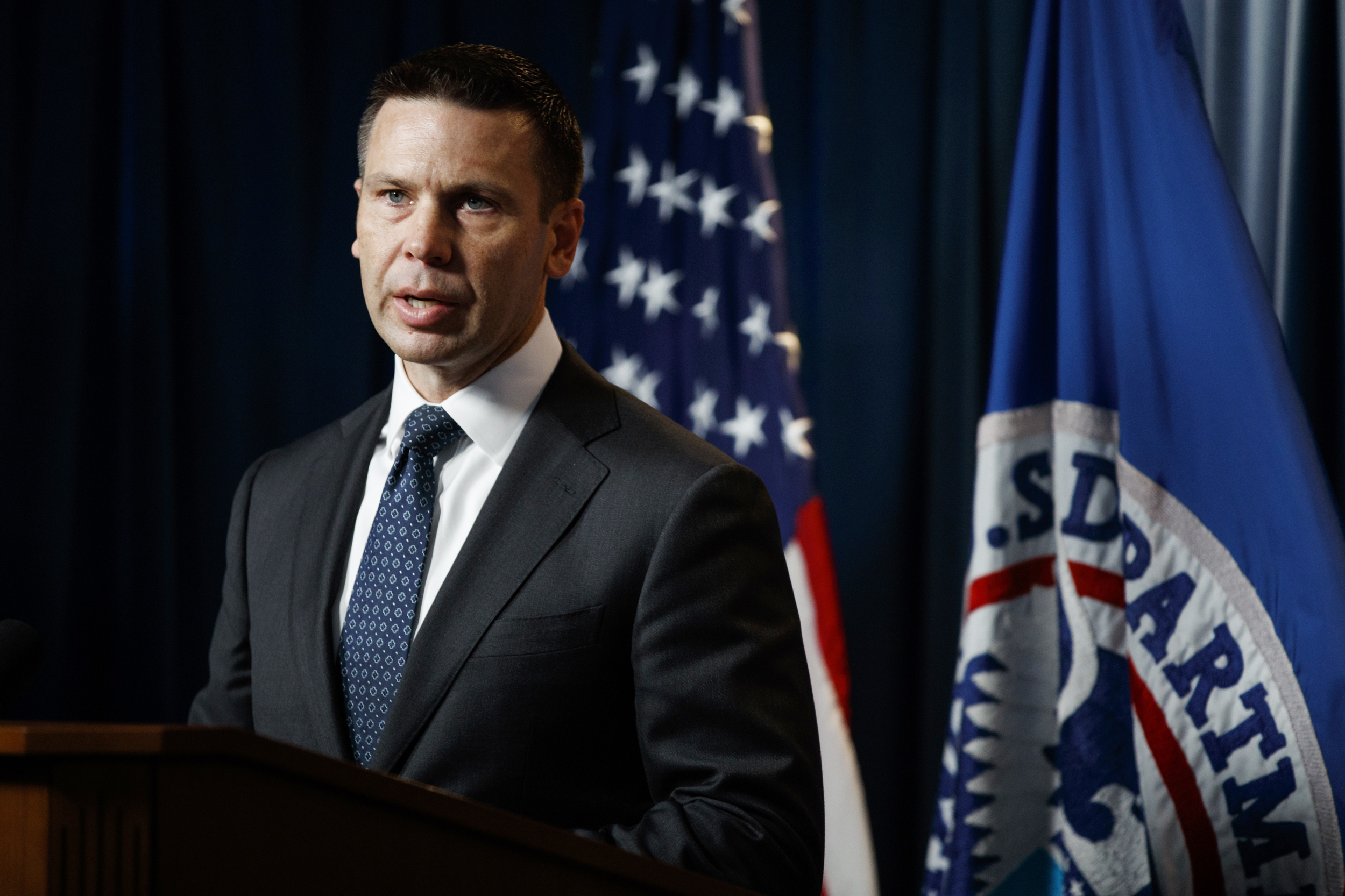 PHOTO: Department of Homeland Security acting Secretary Kevin McAleenan speaks during a news conference in Washington, June 28, 2019.