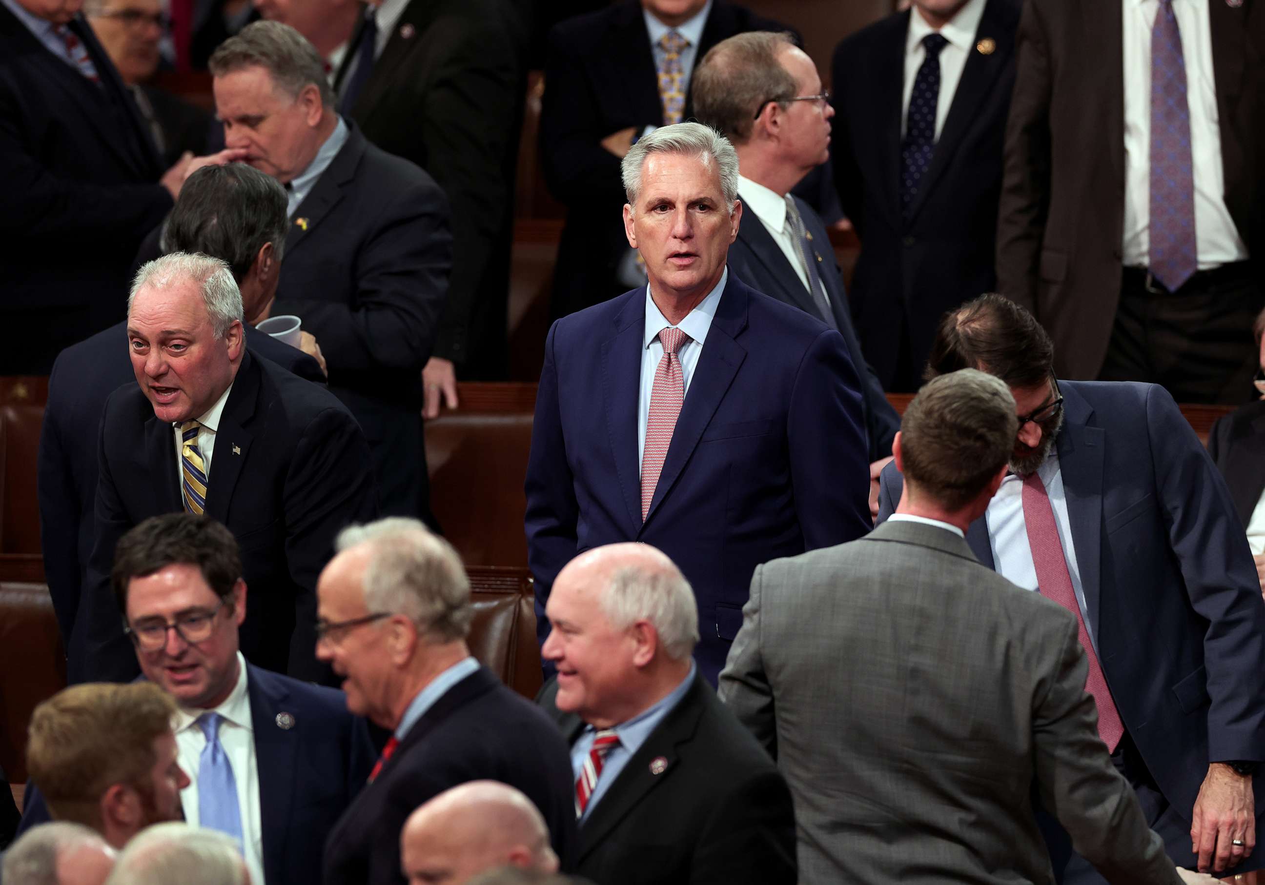 PHOTO: House Minority Leader U.S. Rep. Kevin McCarthy arrives for an address by President of Ukraine Volodymyr Zelensky during a joint meeting of Congress in the House Chamber of the U.S. Capitol on Dec. 21, 2022, in Washington, D.C.