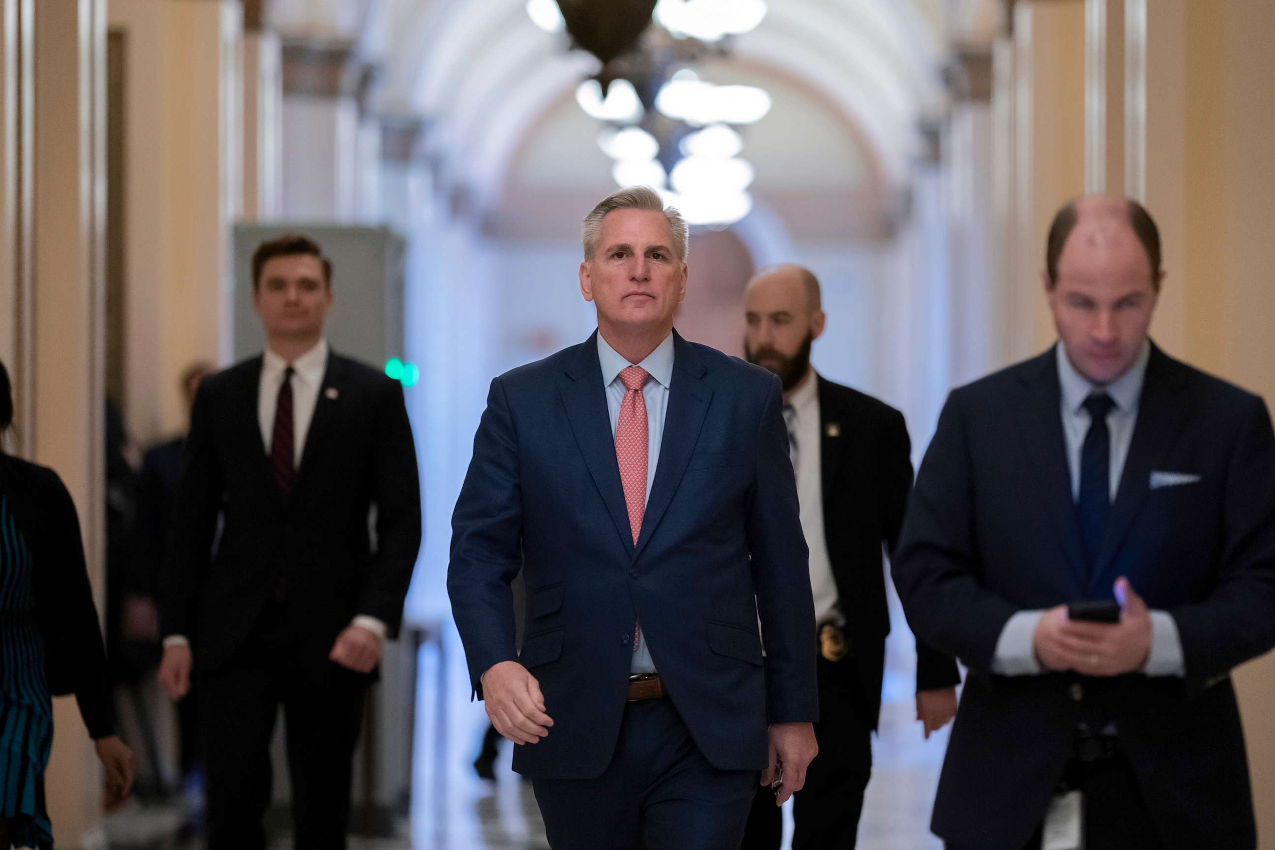 PHOTO: House Minority Leader Kevin McCarthy leaves the chamber at the Capitol in Washington, Dec. 23, 2022.