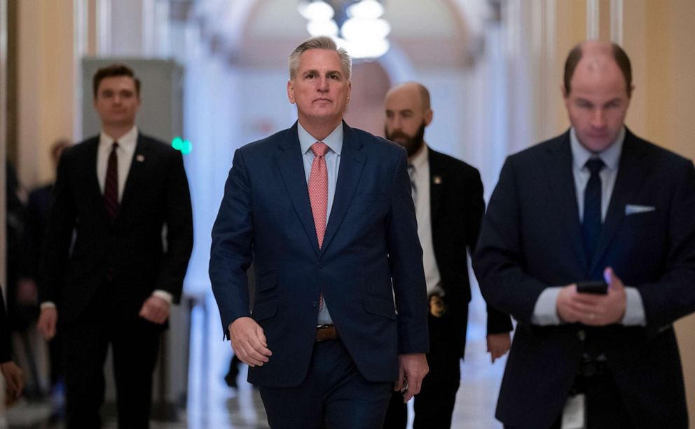 PHOTO: House Majority Leader Kevin McCarthy leaves the floor of the Washington State Capitol on December 23, 2022.