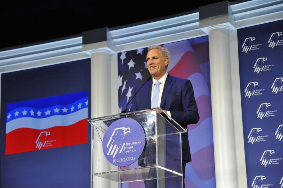 PHOTO: House Minority Leader Kevin McCarthy, R-Calif., spoke Saturday, Nov. 6, 2021, at the Republican Jewish Coalition Annual Leadership Meeting.