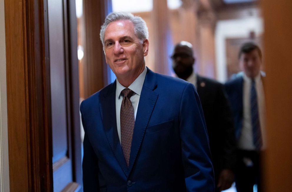 PHOTO: House Minority Leader Kevin McCarthy walks to his office at the U.S Capitol, Dec. 2, 2022, in Washington.