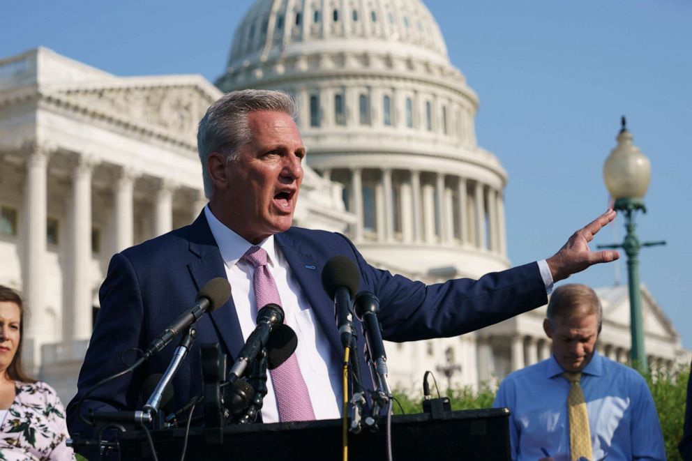 PHOTO: House Minority Leader Kevin McCarthy holds a news conference at the Capitol in Washington, July 27, 2021.