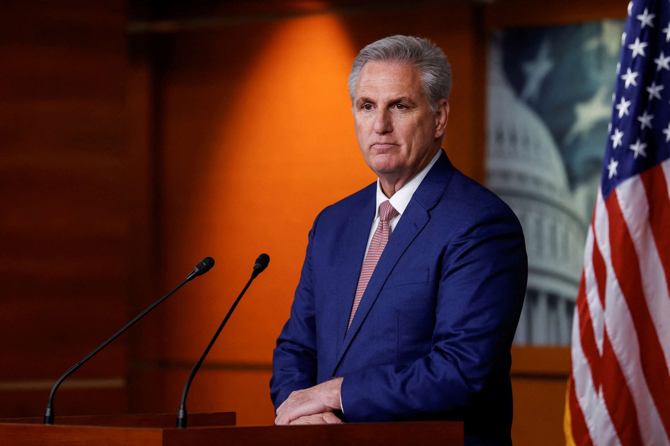 PHOTO: House Minority Leader Kevin McCarthy holds his weekly news conference on Capitol Hill in Washington, Jan. 13, 2022.