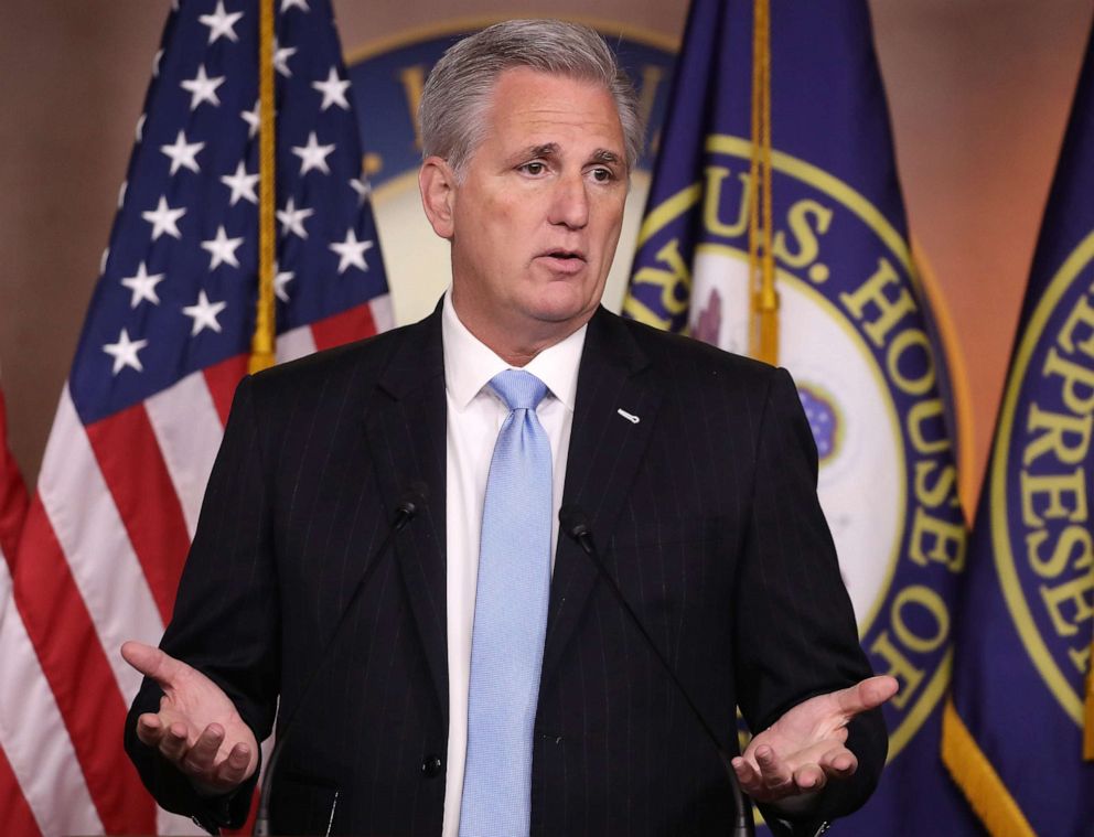 PHOTO: House Minority Leader Kevin McCarthy speaks  during his weekly news conference on Capitol Hill, May 23, 2019 in Washington, D.C.
