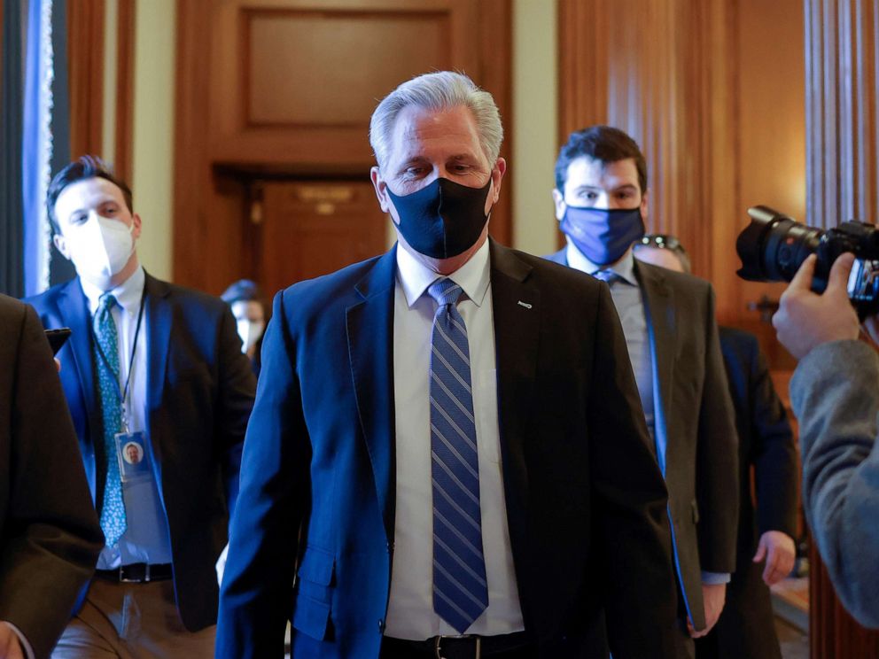 PHOTO: ouse Minority Leader Kevin McCarthy walks through the U.S. Capitol in Washington, Feb. 4, 2021.