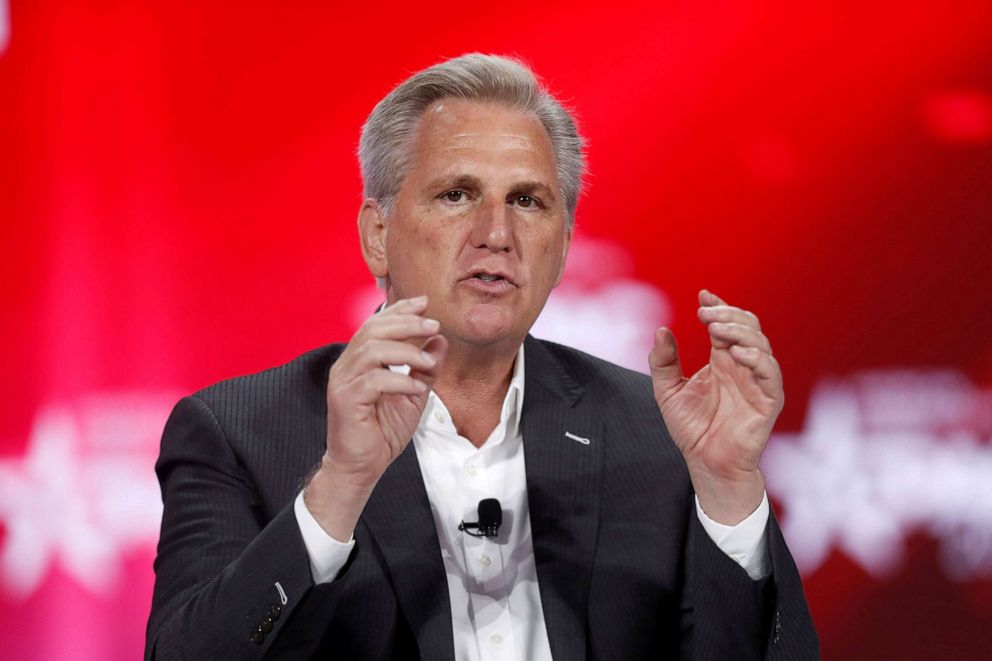 PHOTO: Rep. Kevin McCarthy speaks at the Conservative Political Action Conference (CPAC) in Orlando, Florida, Feb. 27, 2021.