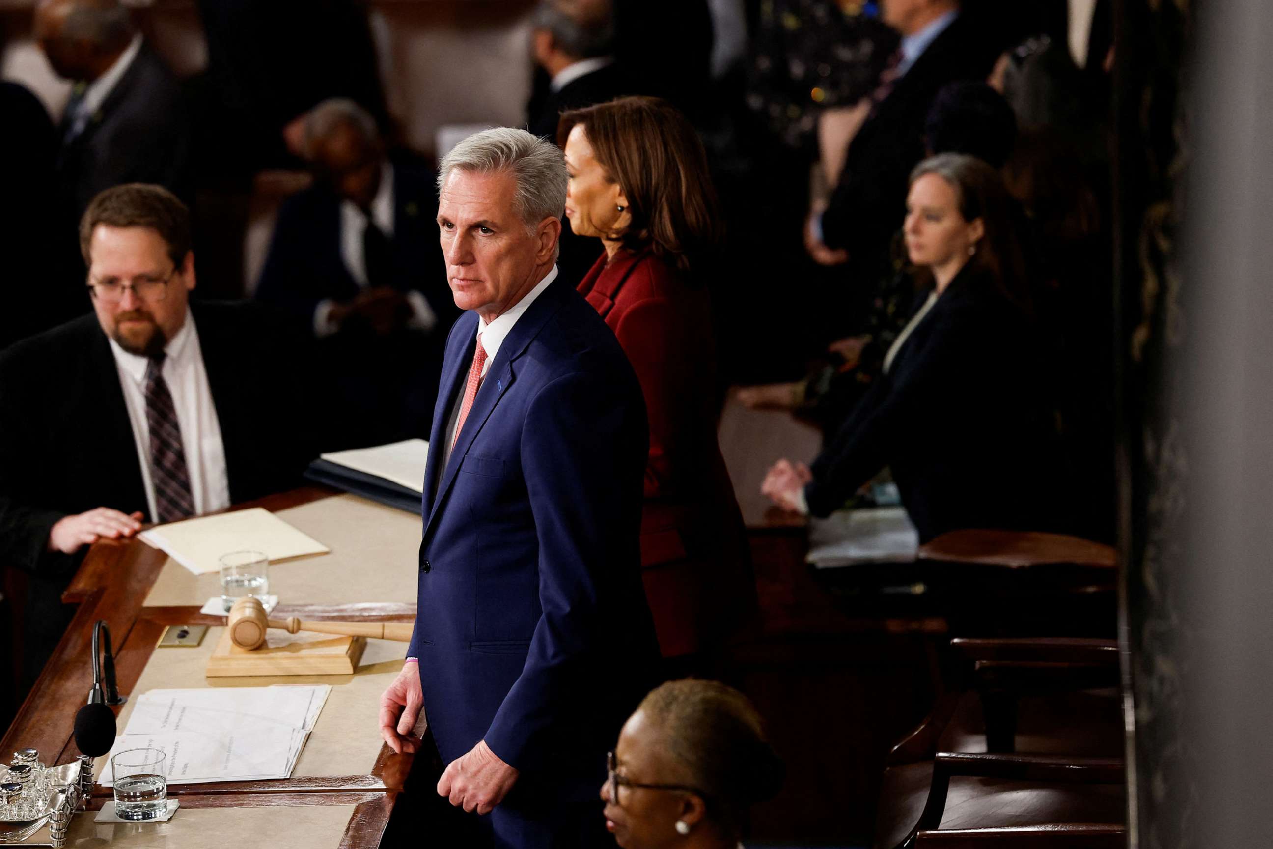 PHOTO: House Speaker Kevin McCarthy attends President Joe Biden's State of the Union address at the Capitol in Washington DC, Feb. 7, 2023.